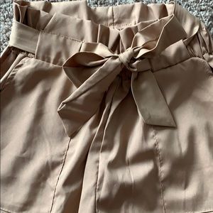 Bow tie drawstring high waist paper bag pants